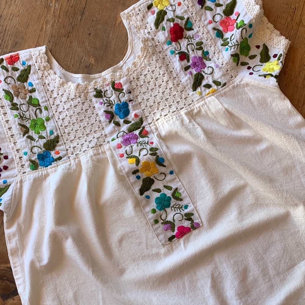 White Top with Colorful Floral Embroidery - Picture 2 of 16